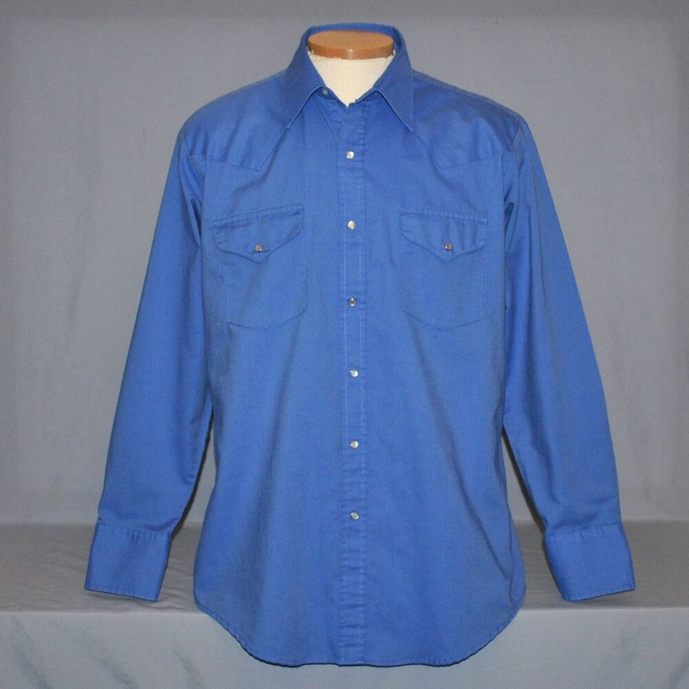 Eli Cattleman Men's Shirt Size 16.5 Blue Long Sleeve Western Pearl Snap